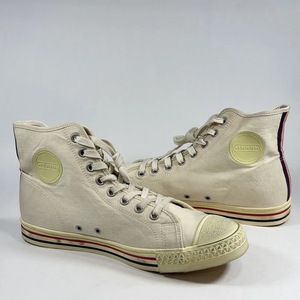 Hood Women-14 Mens-12 Rocket 1967 High Cut Canvas Sneakers Shoes Vintage Natural